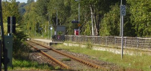 Bahnübergang am Bahnhaltepunkt Biebermühle