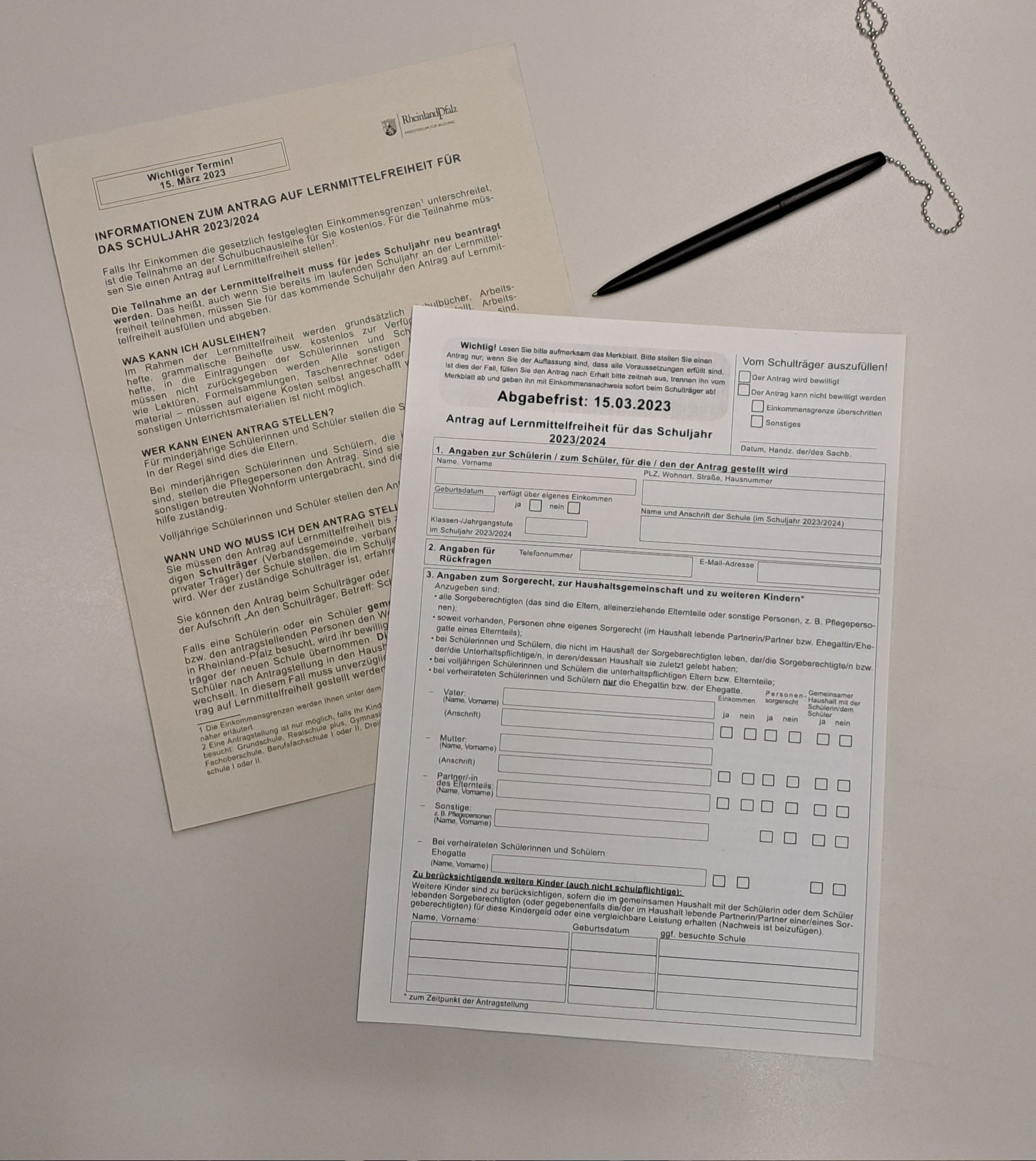Antrag auf Lernmittelfreiheit